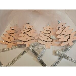 Vintage pink Handmade Beaded Tulle Christmas Tree Tablecloth with Tinsel Fringe